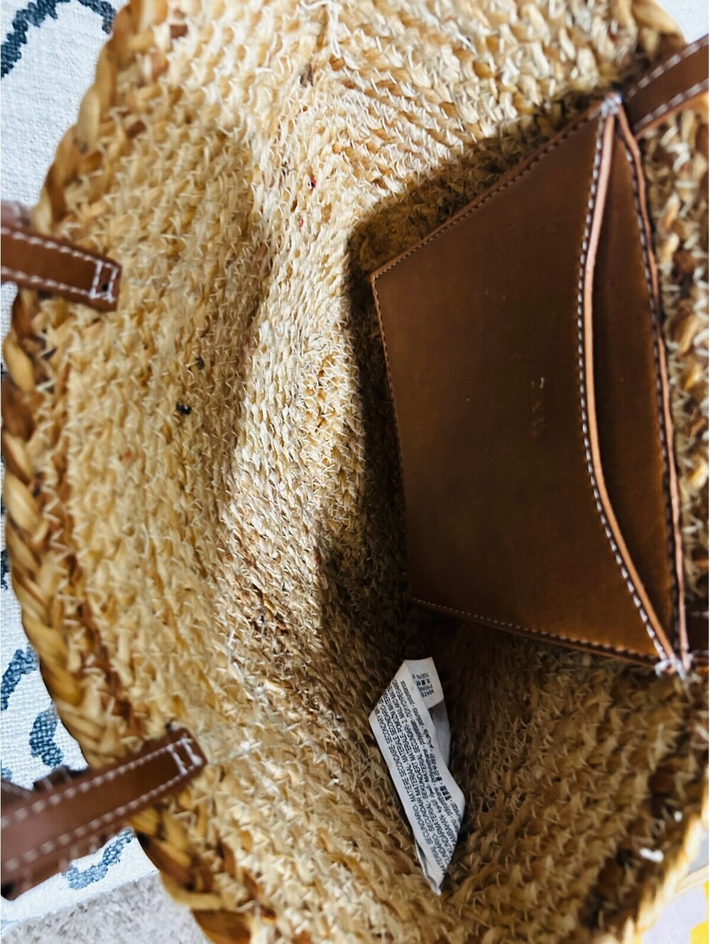Zara Woven Straw Basket Tote Bag Brown Leather Strap Summer Raffia Shoulder NWOT - Picture 6 of 7